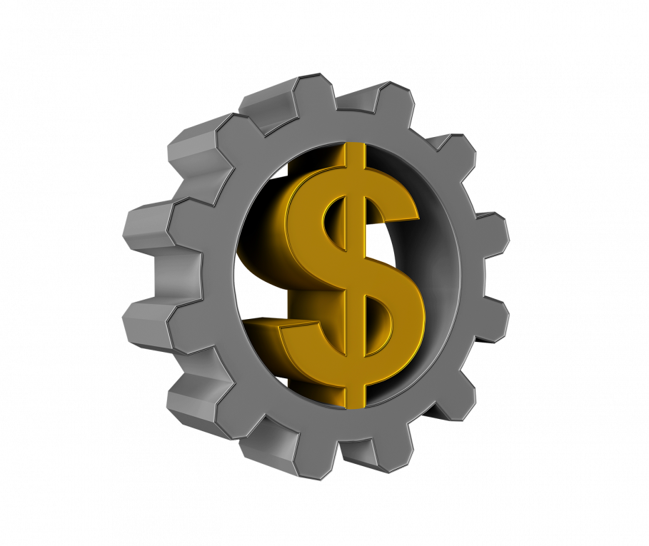 Gear with a dollar sign in the center
