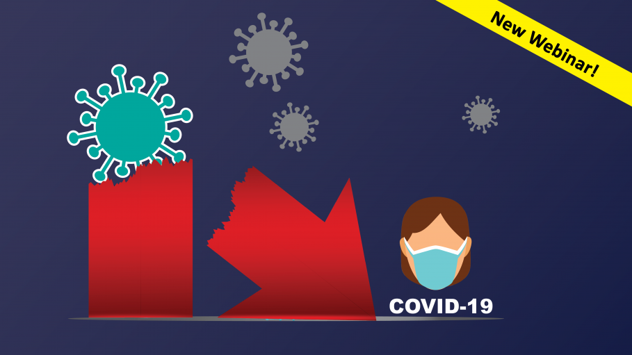 Woman with a mask and a COVID-19 virus breaking an arrow