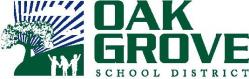 Green district logo with district name and sky and tree